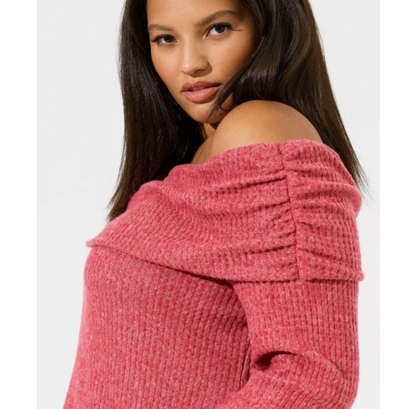 NWT Torrid 3 Brushed Waffle Off Shoulder Long Sleeve Top 3X 22 24 - Picture 3 of 9